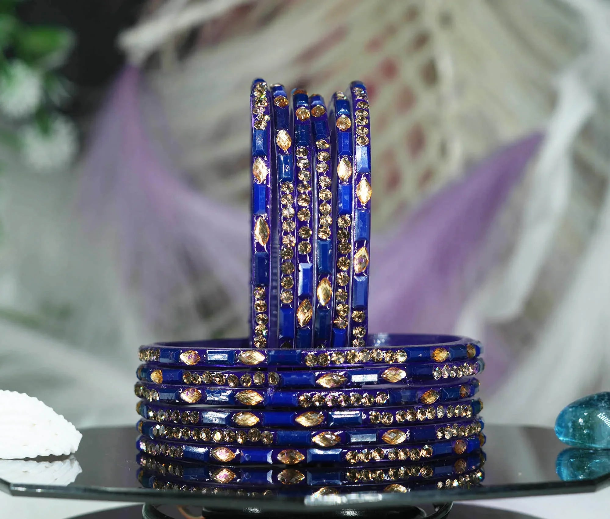 Multiple Color Glass Bangle with Stone Beads Work for Women & Girls (Pack 12 Bangles) - The Golden Cascade